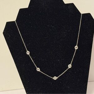 ROSS-SIMONS NECKLACE STERLING SILVER CHAIN STATION BEZEL CZ CUBIC ZIRCONIA 16”